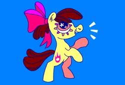 Size: 1296x886 | Tagged: safe, artist:msponies, derpibooru import, apple bloom, earth pony, pony, alternate cutie mark, apple bloom's bow, blue background, bow, female, filly, foal, g4, hair bow, image, jpeg, ms paint, open mouth, open smile, rearing, simple background, smiling, solo