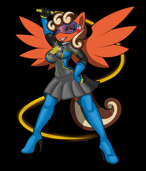 Size: 1089x1280 | Tagged: suggestive, artist:tinker-tock, derpibooru import, oc, oc:pretty penne, clothes, eggman empire of equestria, high heels, hypnogear, hypnosis, image, jpeg, latex, shoes, skirt, whip