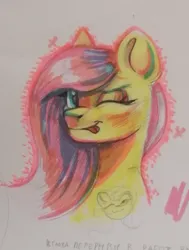 Size: 1553x2055 | Tagged: safe, artist:ske, derpibooru import, fluttershy, pony, image, jpeg, looking at you, marker drawing, one eye closed, sketch, smiling, solo, tongue out, traditional art, wink, winking at you