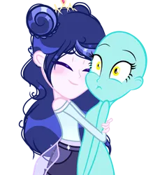 Size: 2952x3220 | Tagged: safe, artist:harmonyvitality-yt, derpibooru import, oc, unofficial characters only, bald, base used, clothes, duo, eyelashes, hug, image, offspring, parent:flash sentry, parent:twilight sparkle, parents:flashlight, png, simple background, transparent background