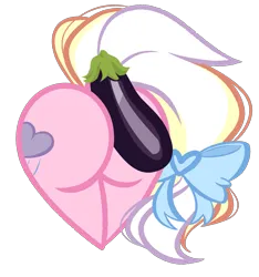 Size: 2429x2592 | Tagged: safe, artist:emberslament, derpibooru import, oc, oc:bay breeze, unofficial characters only, bow, butt, butt only, derpibooru exclusive, eggplant, food, heart butt, image, png, simple background, tail, tail bow, transparent background