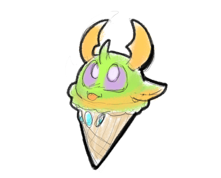 Size: 881x708 | Tagged: safe, artist:zutcha, derpibooru import, thorax, changedling, changeling, cute, ice cream cone, image, inanimate tf, king thorax, male, png, silly, simple background, sketch, solo, tongue out, transformation, white background