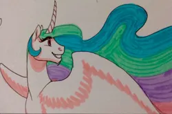 Size: 1280x847 | Tagged: safe, artist:lorelei, derpibooru import, alicorn, pony, curved horn, female, horn, image, jpeg, mare, simple background, solo, traditional art