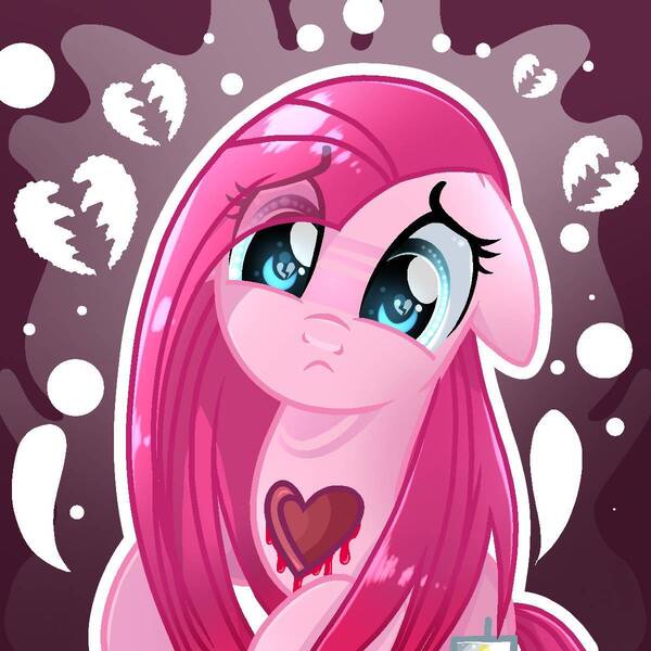 Size: 1200x1200 | Tagged: semi-grimdark, artist:diniarvegafinahar, derpibooru import, pinkie pie, earth pony, pony, blood, female, heart, heartbreak, image, jpeg, mare, pinkamena diane pie, sad, solo