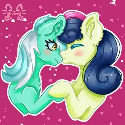 Size: 1280x1280 | Tagged: safe, artist:_niveria_, derpibooru import, bon bon, lyra heartstrings, sweetie drops, earth pony, pony, unicorn, female, image, jpeg, lesbian, lyrabon, mare, shipping