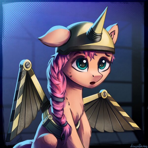 Size: 2048x2048 | Tagged: safe, artist:adagiostring, derpibooru import, sunny starscout, alicorn, earth pony, pony, my little pony: a new generation, spoiler:my little pony: a new generation, artificial wings, augmented, confused, cute, fake horn, fake wings, female, g5, image, jpeg, mare, mecha, mechanical wing, movie, my little pony, open mouth, scene interpretation, solo, wings