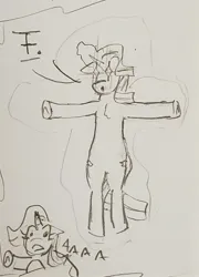 Size: 1906x2641 | Tagged: safe, artist:dakirbinator, derpibooru import, starlight glimmer, trixie, pony, unicorn, glow, glowing eyes, glowing horn, horn, image, jpeg, levitation, magic, meme, menacing, monochrome, t pose, telekinesis, traditional art