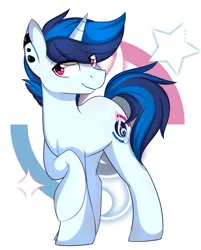 Size: 802x997 | Tagged: safe, artist:daydreamsyndrom, derpibooru import, oc, oc:blue decibel, unofficial characters only, pony, unicorn, ear piercing, image, jpeg, looking at you, male, piercing, simple background, stallion