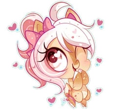 Size: 594x544 | Tagged: safe, artist:ipun, derpibooru import, oc, oc:cinnamon rose, unofficial characters only, deer, deer pony, original species, blushing, bow, chibi, cute, hair bow, heart, heart eyes, image, one eye closed, png, simple background, solo, transparent background, wingding eyes, wink