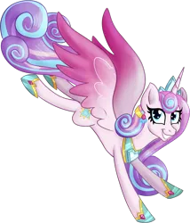 Size: 1316x1538 | Tagged: safe, artist:schattenspielrex, derpibooru import, princess flurry heart, alicorn, pony, colored wings, concave belly, crown, crystal, female, gradient wings, grin, hoof shoes, image, jewelry, looking at you, mare, older, older flurry heart, peytral, png, princess shoes, regalia, slim, smiling, solo, spread wings, teeth, thin, wings