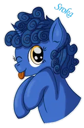 Size: 400x610 | Tagged: safe, artist:sroka, derpibooru import, oc, oc:nighttime wishes, unofficial characters only, pony, unicorn, female, image, mare, one eye closed, png, simple background, solo, tongue out, transparent background, wink