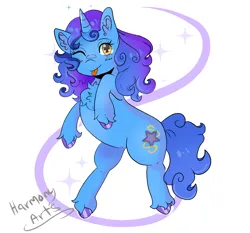 Size: 1692x1579 | Tagged: safe, artist:harmony arts, derpibooru import, oc, oc:nighttime wishes, unofficial characters only, pony, unicorn, chest fluff, female, image, mare, one eye closed, png, simple background, solo, tongue out, white background, wink