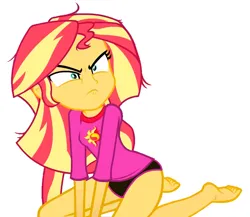 Size: 852x741 | Tagged: suggestive, artist:flutteryaylove, derpibooru import, edit, edited screencap, screencap, sunset shimmer, equestria girls, angry, black panties, clothes, image, panties, png, simple background, underwear, underwear edit, white background
