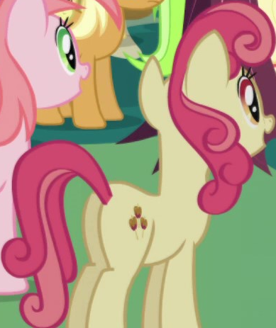 Size: 389x463 | Tagged: safe, derpibooru import, screencap, apple bumpkin, earth pony, pony, friendship is magic, apple family member, background character, background pony, butt, cropped, female, image, mare, plot, png
