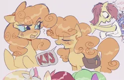 Size: 1608x1034 | Tagged: safe, artist:dulcesilly, derpibooru import, carrot top, golden harvest, earth pony, pony, dialogue, eyes closed, image, jpeg, kys, question mark, rude, solo focus