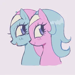 Size: 783x783 | Tagged: safe, artist:dulcesilly, derpibooru import, earth pony, pony, blushing, bust, image, jpeg, looking back, smiling, spaww twins