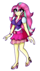 Size: 2170x3863 | Tagged: safe, artist:dazzlingmimi, derpibooru import, sour sweet, equestria girls, friendship games, breasts, busty sour sweet, clothes, cute, cutie mark, cutie mark on clothes, image, png, raised leg, school spirit, simple background, smiling, sourbetes, transparent background