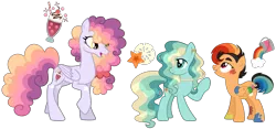 Size: 3155x1478 | Tagged: safe, artist:strawberry-spritz, derpibooru import, oc, unofficial characters only, alicorn, pegasus, pony, base used, female, image, magical lesbian spawn, magical threesome spawn, mare, offspring, parent:derpy hooves, parent:fluttershy, parent:fresh coat, parent:pinkie pie, parent:princess celestia, parent:rainbow dash, parent:vapor trail, parents:vaporshy, png, simple background, transparent background