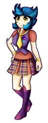 Size: 1329x3368 | Tagged: safe, artist:dazzlingmimi, derpibooru import, indigo zap, equestria girls, friendship games, breasts, busty indigo zap, cute, hand on hip, image, missing accessory, png, school spirit, simple background, transparent background, zapabetes