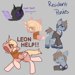 Size: 2048x2048 | Tagged: safe, artist:nawnii, derpibooru import, alicorn, changeling, earth pony, pony, clothes, crossover, image, jpeg, resident evil, sweater, text