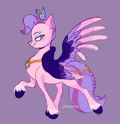 Size: 1746x1801 | Tagged: safe, artist:lemonadierpixel, derpibooru import, queen haven, pegasus, my little pony: a new generation, colored wings, g5, image, jewelry, jpeg, multicolored wings, raised hoof, regalia, side view, unshorn fetlocks, wings