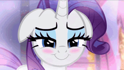 Size: 600x338 | Tagged: safe, artist:georgegarza01, derpibooru import, screencap, rarity, spike, dragon, unicorn, animated, blushing, close-up, cute, eye shimmer, female, floppy ears, gif, grin, image, lidded eyes, looking at each other, looking at someone, love, male, nervous, nervous grin, no excuse for the heart, raribetes, reference, shipping, show accurate, smiling, sparity, spikabetes, straight, youtube link
