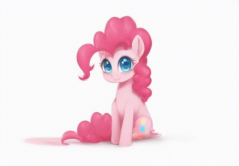 Size: 832x576 | Tagged: safe, derpibooru import, machine learning assisted, machine learning generated, pinkie pie, earth pony, pony, female, image, png, sad, simple background, sitting, solo, white background