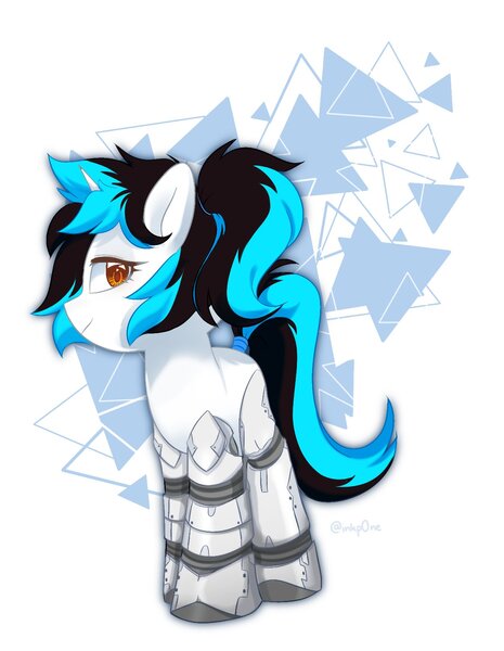 Size: 1251x1614 | Tagged: safe, derpibooru import, oc, oc:flawless ice, cyborg, pony, unicorn, abstract background, cybernetic legs, image, jpeg, solo