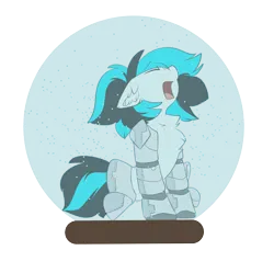 Size: 3567x3557 | Tagged: safe, artist:beardie, derpibooru import, oc, oc:flawless ice, cyborg, pony, unicorn, image, png, snow globe, solo, trapped