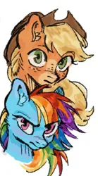 Size: 254x456 | Tagged: safe, artist:sacklumi, derpibooru import, applejack, rainbow dash, pony, applejack's hat, cowboy hat, hat, image, jpeg, simple background, white background