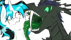 Size: 1557x875 | Tagged: safe, artist:testostepone, derpibooru import, oc, oc:flawless ice, changeling, pony, unicorn, image, licking, png, solo, tongue out