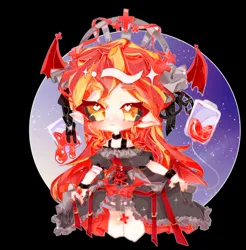 Size: 558x566 | Tagged: safe, artist:子轩敲可耐呀, derpibooru import, sunset shimmer, human, undead, vampire, blood bag, blushing, chibi, clothes, costume, elf ears, female, goth, humanized, image, png, solo, solo female, vampire shimmer