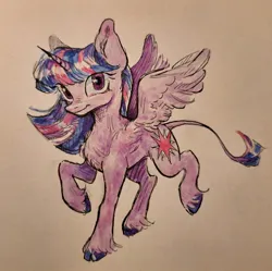 Size: 2048x2043 | Tagged: safe, artist:sacklumi, derpibooru import, twilight sparkle, twilight sparkle (alicorn), alicorn, pony, chest fluff, image, jpeg, solo, starry eyes, traditional art, unshorn fetlocks, wingding eyes