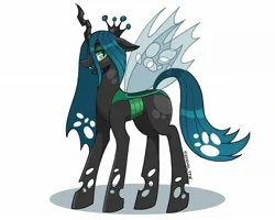 Size: 2048x1638 | Tagged: safe, artist:zendora, derpibooru import, queen chrysalis, changeling, changeling queen, crown, female, image, jewelry, jpeg, lidded eyes, open mouth, open smile, profile, regalia, shadow, signature, simple background, smiling, solo, transparent wings, white background, wings