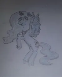 Size: 1804x2256 | Tagged: safe, artist:flammerfime, derpibooru import, princess luna, alicorn, pony, :p, cute, ethereal mane, ethereal tail, flying, image, jpeg, lunabetes, mlem, silly, tail, tongue out, traditional art