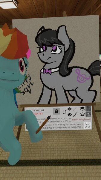 Size: 1080x1920 | Tagged: safe, artist:zippysqrl, derpibooru import, octavia melody, rainbow dash, pony, 3d, digital painting, eisel, female, image, jpeg, offscreen character, painting, solo focus, vr selfie, vrchat