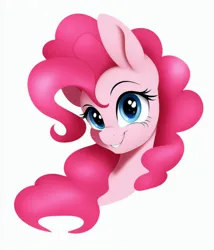 Size: 768x896 | Tagged: safe, derpibooru import, machine learning assisted, machine learning generated, pinkie pie, earth pony, pony, bust, cute, female, image, mare, png, portrait, simple background, smiling, solo, white background