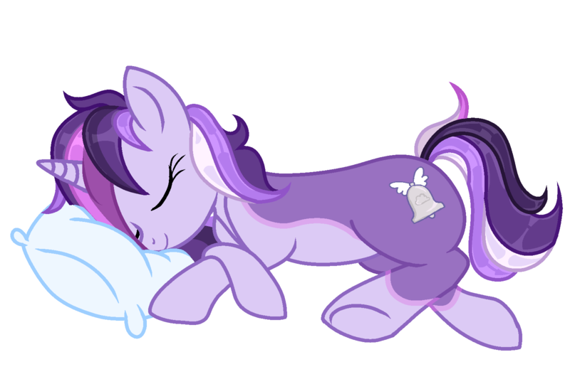 Size: 1600x1080 | Tagged: safe, artist:sarahsuresh-art, derpibooru import, oc, oc:dreaming bell, unofficial characters only, pony, unicorn, base used, commission, cute, female, horn, image, mare, ocbetes, pillow, png, simple background, sleeping, solo, transparent background, two toned coat, unicorn oc