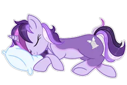 Size: 1600x1080 | Tagged: safe, artist:sarahsuresh-art, derpibooru import, oc, oc:dreaming bell, unofficial characters only, pony, unicorn, base used, commission, cute, female, horn, image, mare, ocbetes, pillow, png, simple background, sleeping, solo, transparent background, two toned coat, unicorn oc