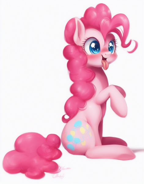 Size: 704x896 | Tagged: safe, derpibooru import, machine learning assisted, machine learning generated, pinkie pie, earth pony, pony, cute, female, image, mare, open mouth, png, simple background, solo, tongue out, white background