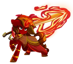 Size: 5080x4464 | Tagged: safe, artist:chub-wub, derpibooru import, oc, oc:nova glow, unofficial characters only, pony, unicorn, clothes, eyeshadow, female, flaming sword, horn, image, leg rings, magic, magic aura, makeup, mare, no source available, png, robe, simple background, solar empire, sword, transparent background, unicorn oc, weapon