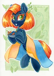 Size: 1452x2048 | Tagged: safe, artist:dandy, derpibooru import, oc, oc:sweet peace, unofficial characters only, pony, bowl, female, flag, fruit, image, jpeg, mare, marker, traditional art, ukraine
