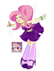 Size: 2048x2686 | Tagged: safe, artist:stevetwisp, derpibooru import, fluttershy, human, blushing, clothes, dress, gameloft, high heels, humanized, image, kissing, png, shoes, simple background, white background