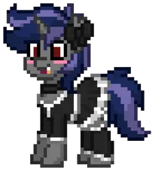 Size: 725x816 | Tagged: safe, derpibooru import, oc, oc:dreaming star, unofficial characters only, bat pony, bat pony unicorn, hybrid, pony, unicorn, pony town, bat pony oc, bat wings, blushing, choker, clothes, cute, dress, fangs, femboy, game, girly, horn, image, maid, male, ocbetes, png, red eyes, ribbon, shirt, simple background, skirt, socks, solo, stallion, transparent background, wings
