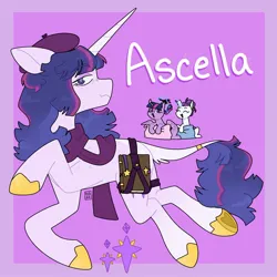 Size: 2000x2000 | Tagged: safe, artist:orionofthestars, derpibooru import, rarity, twilight sparkle, twilight sparkle (alicorn), oc, oc:ascella, alicorn, unicorn, female, horn, image, jpeg, leonine tail, magical lesbian spawn, offspring, parent:rarity, parent:twilight sparkle, parents:rarilight, tail, trio, unicorn oc