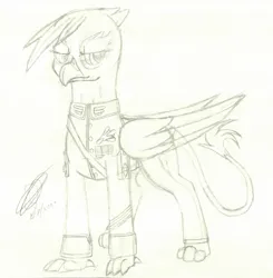 Size: 2162x2210 | Tagged: safe, artist:darthalex70, derpibooru import, gilda, gryphon, clothes, fallout equestria:all things unequal (pathfinder), image, jpeg, military uniform, sketch, solo, uniform