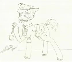 Size: 2588x2231 | Tagged: safe, artist:darthalex70, derpibooru import, oc, oc:thunder punch, clothes, fallout equestria:all things unequal (pathfinder), image, jpeg, police uniform, sketch, solo