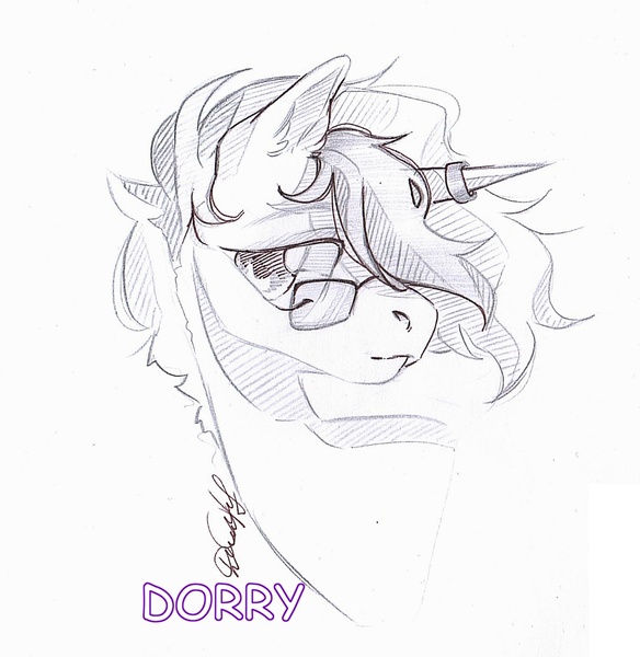 Size: 1052x1080 | Tagged: safe, artist:dorry, derpibooru import, oc, unofficial characters only, pony, unicorn, black and white, bust, floating head, glasses, grayscale, horn, horn ring, image, jewelry, jpeg, looking away, monochrome, pencil drawing, portrait, ring, scan, sketch, solo, traditional art