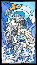 Size: 1151x2048 | Tagged: safe, artist:raindrophalo, derpibooru import, oc, unofficial characters only, pegasus, pony, commission, female, image, jpeg, pegasus oc, stained glass window, water, wings