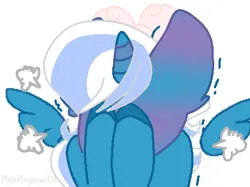 Size: 468x350 | Tagged: safe, artist:palepegasus06, derpibooru import, oc, oc:fleurbelle, unofficial characters only, alicorn, pony, alicorn oc, blushing, bow, covering eyes, female, flushed face, hair bow, horn, image, male, mare, png, simple background, solo, white background, wings